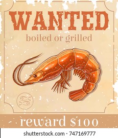 old wanted paper with shrimp