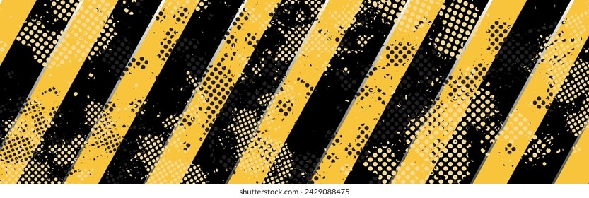 Altes Warnschild mit schwarzen Streifen auf gelbem Hintergrund.