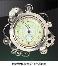 Old Watch and gears in motion