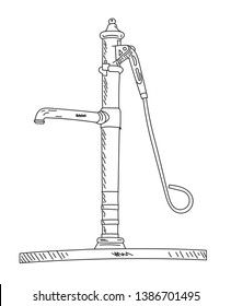 old water pump. hand drawing water pump illustration. contour water pump