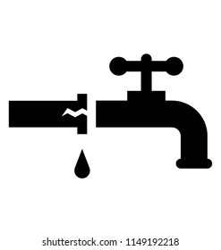 
Old water tap with leaky pipe, plumbing system icon vector 
