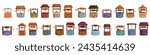 Old water well icons set cartoon vector. Wood rural stone. Medieval ancient source