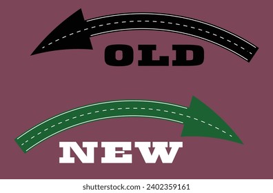 Old way new way outdated arrow illustration New journey highway curve road concept