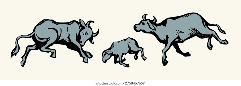 Old weak thin beast pest bite wound young beef cub life loss blood prey victim harm herd end lay white dirty dry sand ground desert field text space. Dark black hand drawn slim ewe ram body skinny goat leg mortal injury bible hail story art concept