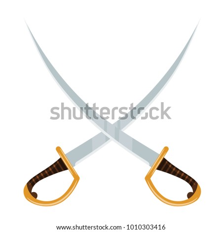An old weapon on a white background. Crossed swords. Vector illustration of a cartoon style
