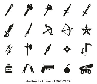 Old Weapons Or Ancient Weapons Icons Black & White Set Big