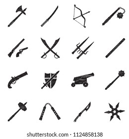 Old Weapons Icons. Black Scribble Design. Vector Illustration.
