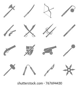 Old Weapons Icons. Gray Flat Design. Vector Illustration. 
