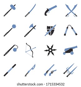 Iconos de armas antiguas. Diseño plano de dos tonos. Ilustración vectorial.