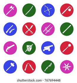 Old Weapons Icons. White Flat Design In Circle. Vector Illustration. 