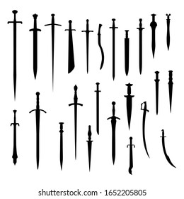 Old weapons set. Ancient swords isolated on white background. Vector EPS10.