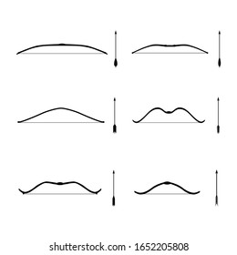 Old weapons set. Medieval bows and arrows isolated on white background. Vector EPS10.