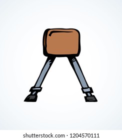 Old weightlifting leather goat on white backdrop. Bright beige color hand drawn action object logo emblem in vintage art doodle cartoon style. Close up side view with space for text