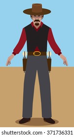 Old west gunslinger ready to draw his pistols
