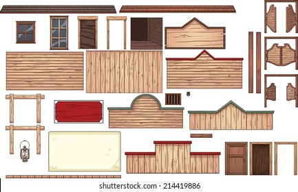 Old west town elements. Vector clip art illustration with simple gradients. Each element on a separate layer.