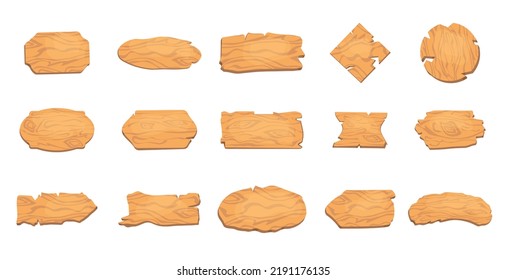 Juego de tablero de madera del viejo oeste. Carteles de madera o tablón de madera para carteles o mensajes colgados en cuerdas.Pintura vectorial aislada con carteles rústicos, lugar para publicidad. Para su diseño