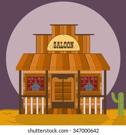 old western building, saloon  vector illustration