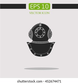  old wetsuit to dive .Vintage diving helmet.vector icon