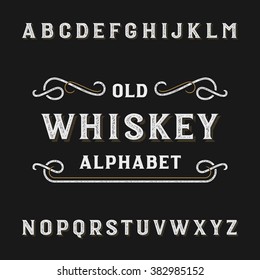 Old Whiskey Alphabet Font. Distressed Type Letters. Vector Typeface For Labels, Headlines, Posters Etc.