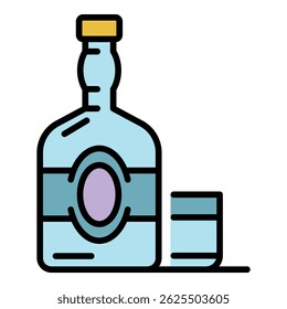 Old whisky bottle icon. Outline old whisky bottle vector icon color flat isolated on white