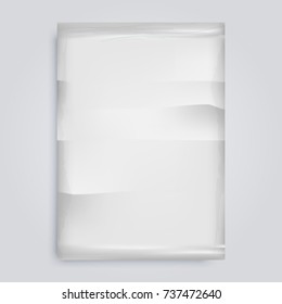 Old white paper with wrinkles on gray background, vector illustration.