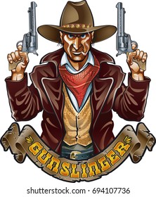 Old Wild West Gunslinger Holding Two Guns