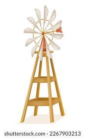 old wind generator on a farm to produce electricity vector illustration isolated on white background
