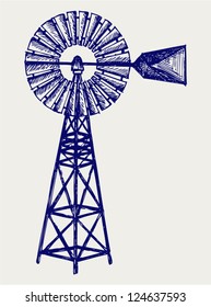 Old windmill. Doodle style