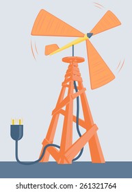 Old windmill produce electric energy flatten isolated illustration vector