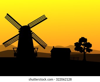 Old Windmill Silhouette
