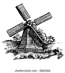 Old WindMill vectorized from manual artwork