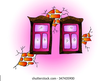  Old window. Hand drawing illustration