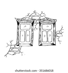 Old window. Hand drawing illustration