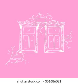 Old window. Hand drawing illustration