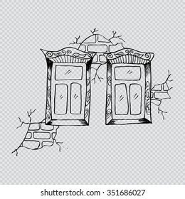 Old window. Hand drawing illustration