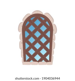 Old window with stone cladding. Wooden lattice on an old window. Isolated. Vector.