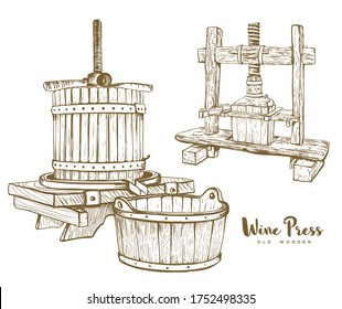 old wine press set vector illustration