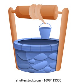 Icono de pozo de agua de alambre antiguo. Caricatura del viejo ícono vectorial del pozo de alambre para el diseño web aislado en fondo blanco