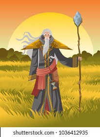 old wise magician with staff