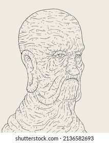 Old and wise man face draw