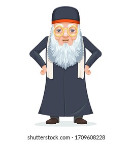 Old Wise Man Traditional Sage Priest Mage Rabbi Costume Cartoon Design Character Vector Illustration