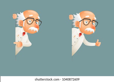 Old Wise Scientist Character Look Out Corner Icons Cartoon Design Vector Illustration
