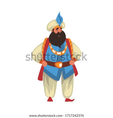 Old Wise Sultan, Oriental Arabian Fairy Tale Cartoon Character Vector Illustration
