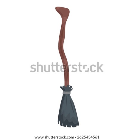 Old witch broom with crooked handle floating for halloween celebration