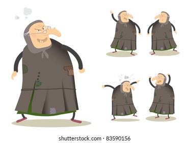 old witch cartoon funny character vector set
