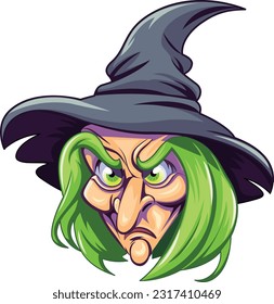 Old witch face cartoon character illustration