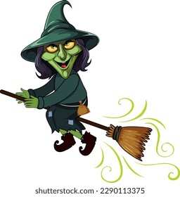 Old Witch Flying on a Broomstick Cartoon Character illustration