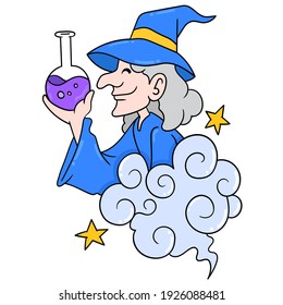 The old witch was happy when she made a potion, vector illustration art. doodle icon image kawaii.
