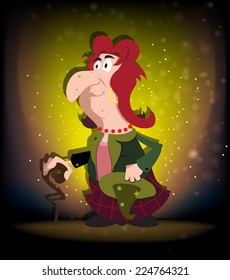 Old witch with hat on a glowing background. Halloween character