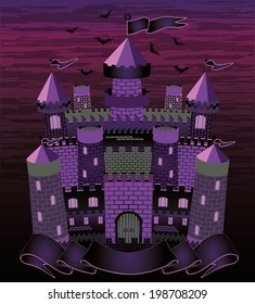 Old witch  haunted castle card, vector illustration